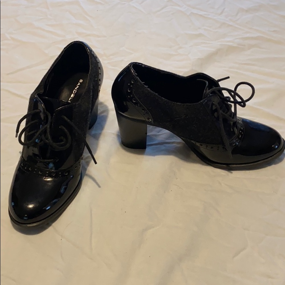Bandolino booties, wool and patent leather